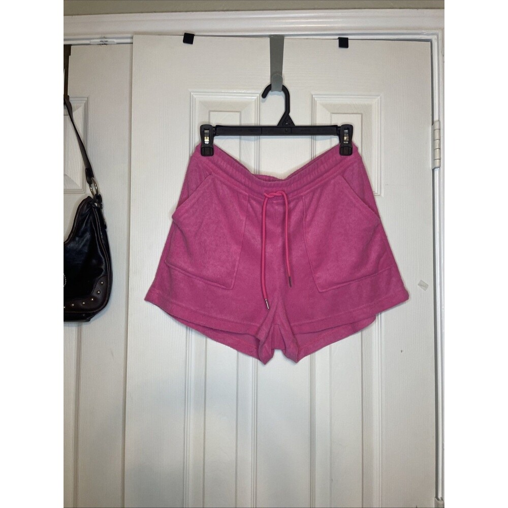 Medium One Step Up Hot Pink Terry Cloth Shorts Women’s Lounge Gym Y2K Vibes